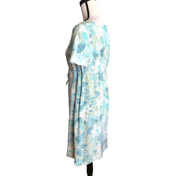 Maggy London 100% Silk Blue & Green Floral Print Dress Size 6 - Picture 4 of 7